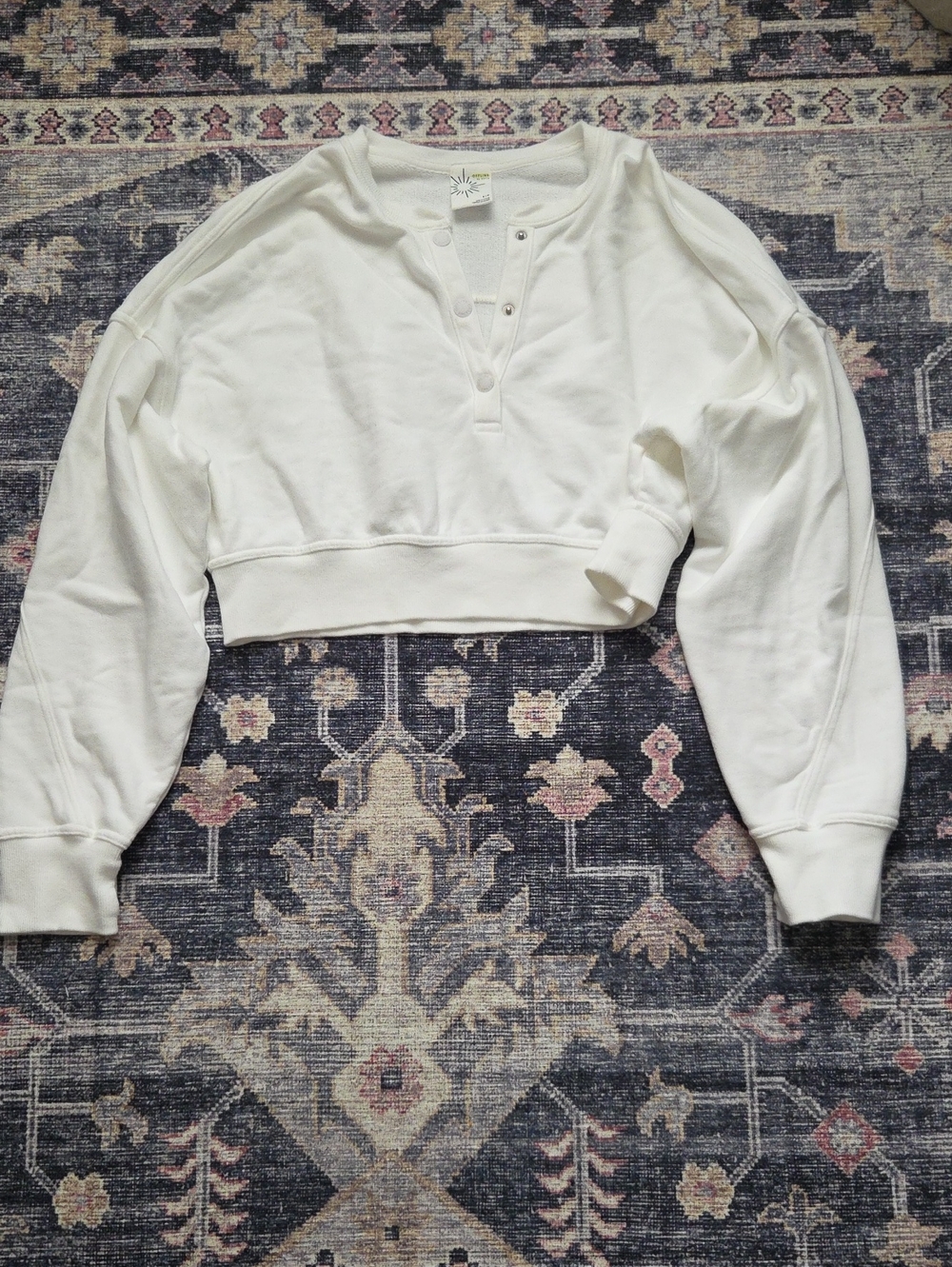 Offline By Aerie Cropped White Henley Sweatshirt